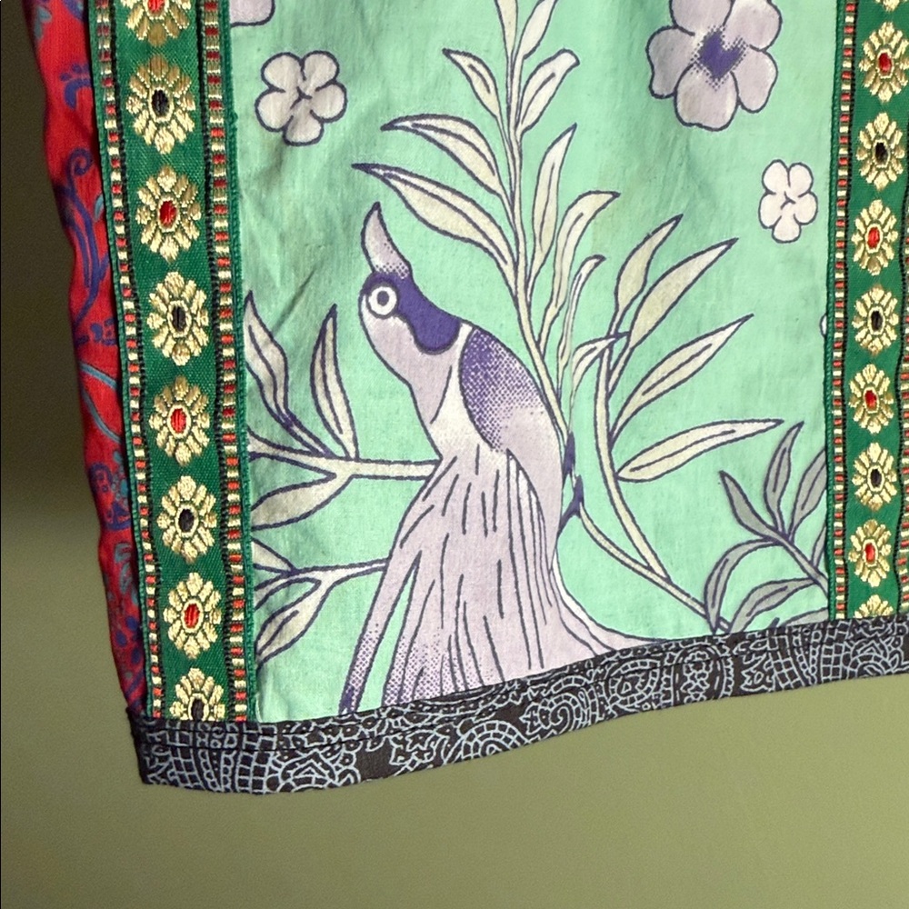 Patchwork Floral Mini Skirt in Teal, Pink & Green - Picture 3 of 16